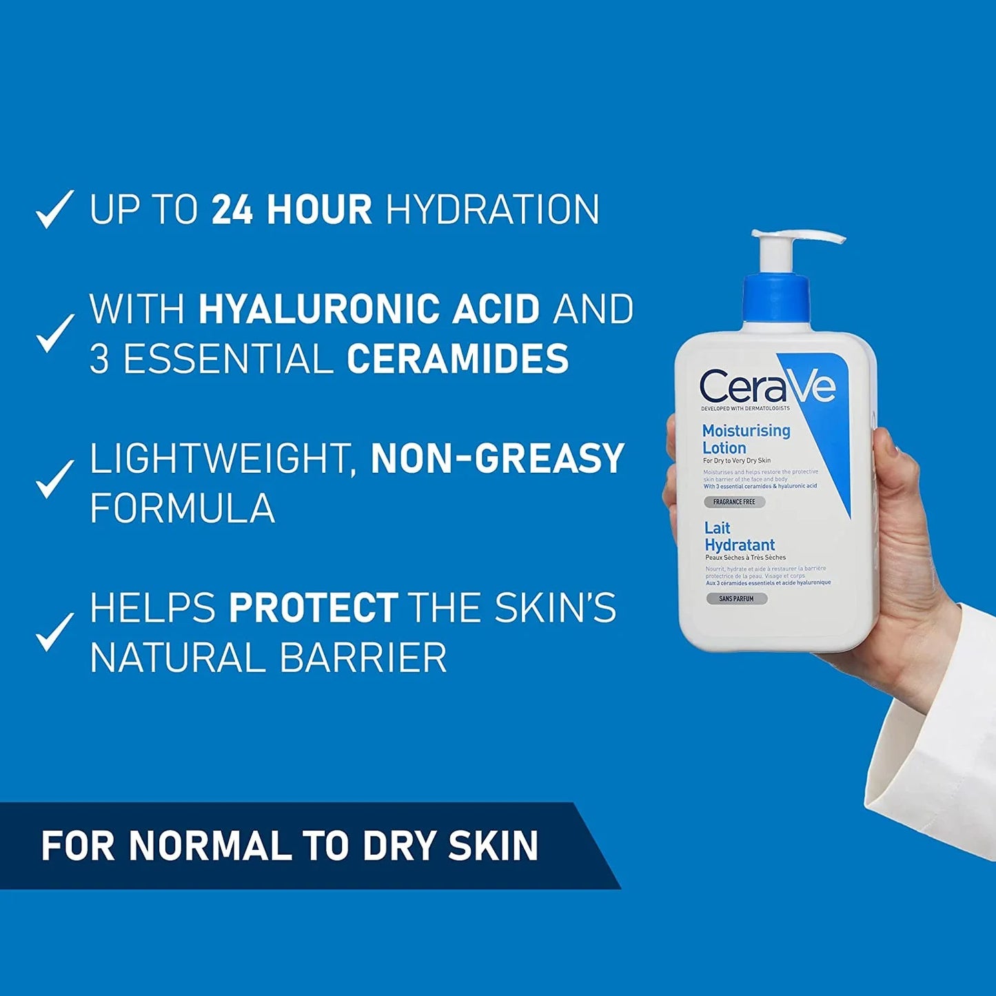 CeraVe Fragrance Free Moisturising Lotion, Dry To Very Dry Skin, 236ml